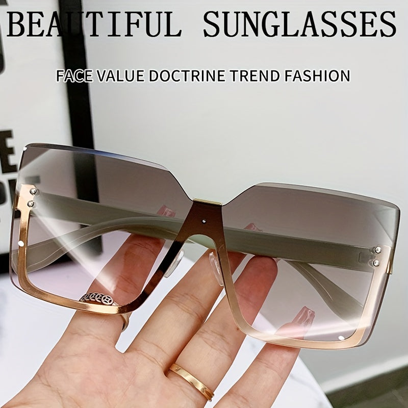 Square One piece Sunglasses For Women Men Oversized Gradient Rimless Glasses