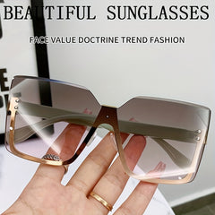 Square One piece Sunglasses For Women Men Oversized Gradient Rimless Glasses