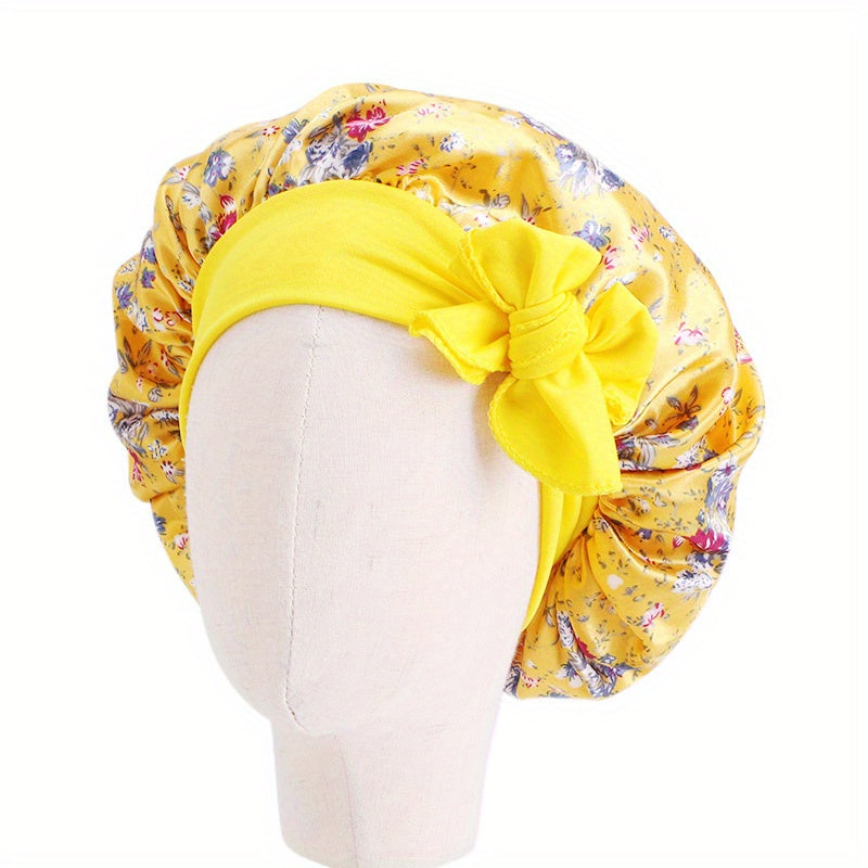 Kids Satin Sleep Bonnet Hat Bow Adjustable Night Sleep Cap