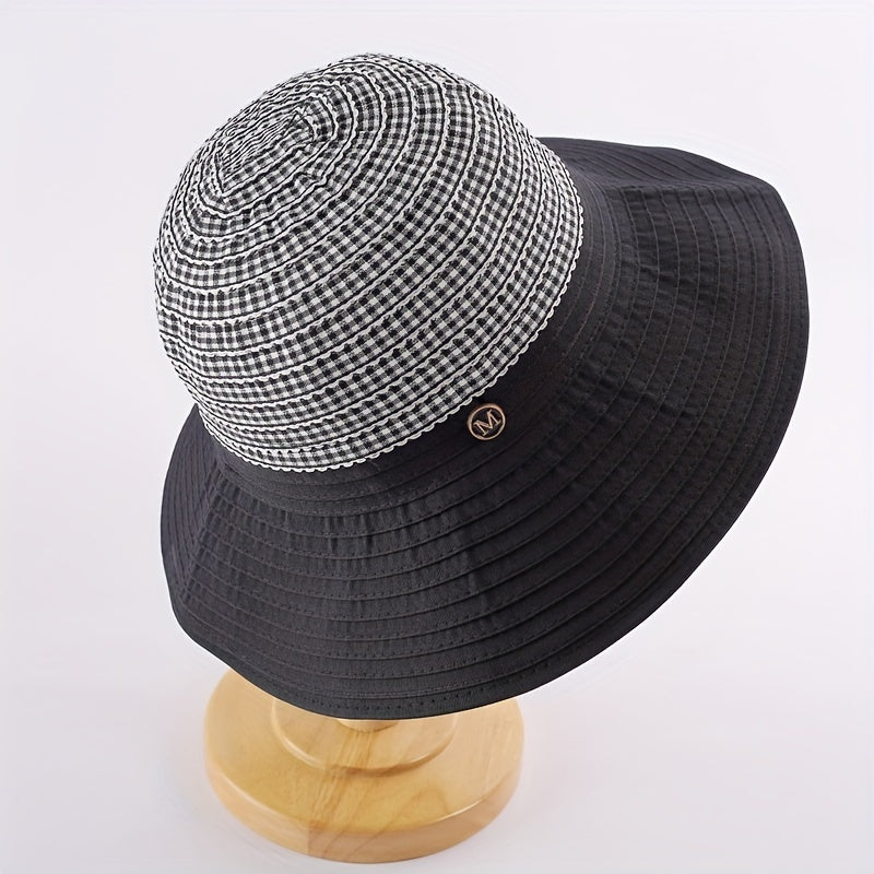 Plaid Striped Sun Hat UV Protection Bucket Hat Casual Sunscreen Beach Hat