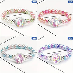 12 Rainbow Unicorn Glass Beads Bracelets for Girls Party