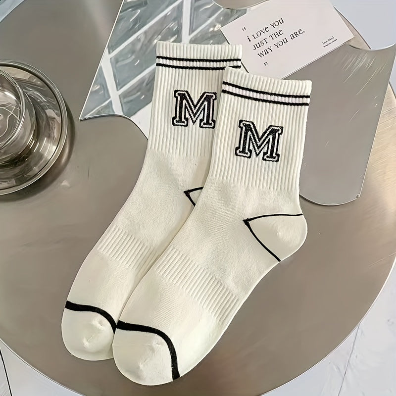 5 Pairs Letter Print Socks Women's Stockings & Hosiery