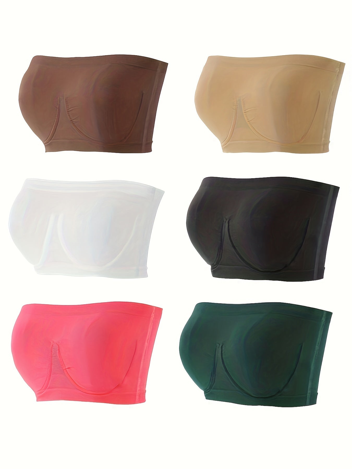 6 Pack Plus Size Bandeau Bra Set Seamless Stretchy Tube Bra