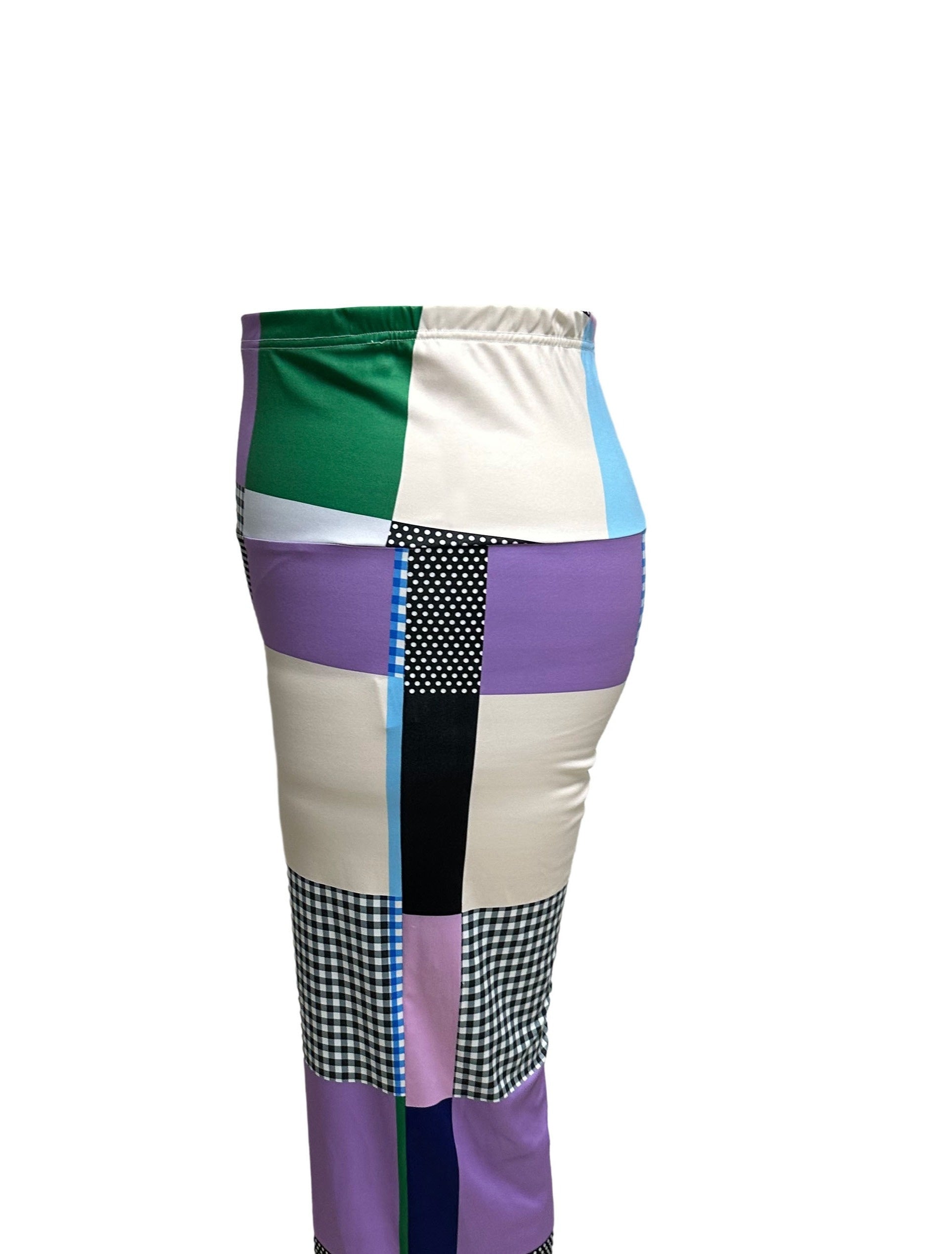  Patchwork Print High Rise Straight Leg Leggings