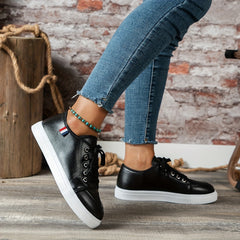 Women's Solid Sneakers Lace Up Outdoor Shoes Lightweight Faux Leather