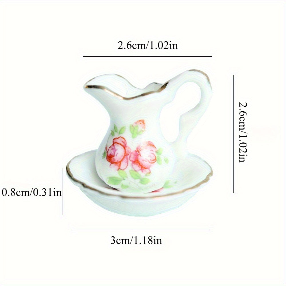 Ceramic Vase w/ Floral Dollhouse Accessory & Golden Trim - 5.0 x 8