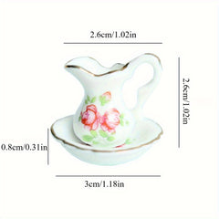 Ceramic Vase w/ Floral Dollhouse Accessory & Golden Trim - 5.0 x 8