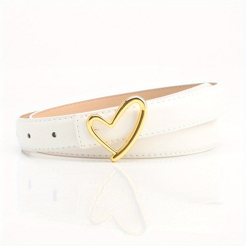 Solid Matte PU Belt Casual Heart Hollow Snap Buckle Waistband Jeans Pants