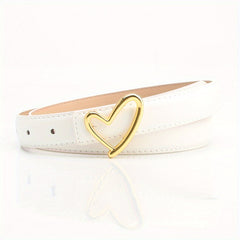 Solid Matte PU Belt Casual Heart Hollow Snap Buckle Waistband Jeans Pants