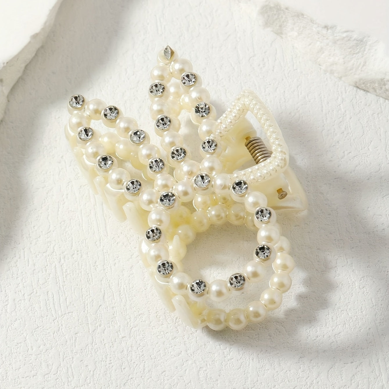 Faux Pearl Bunny Hair Claw Rhinestone Nonslip Hair Clip