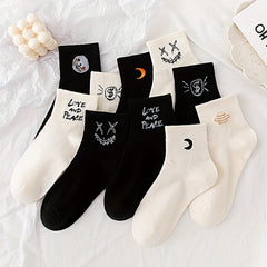 5 Pair Cartoon Print Socks Mid Tube Stockings