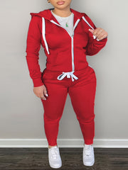  Solid Long Sleeve Hoodie & Pants Set