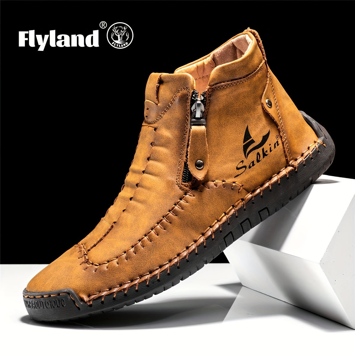 FLYLAND Men's Vintage Style Ankle Boots for Hiking Climbing