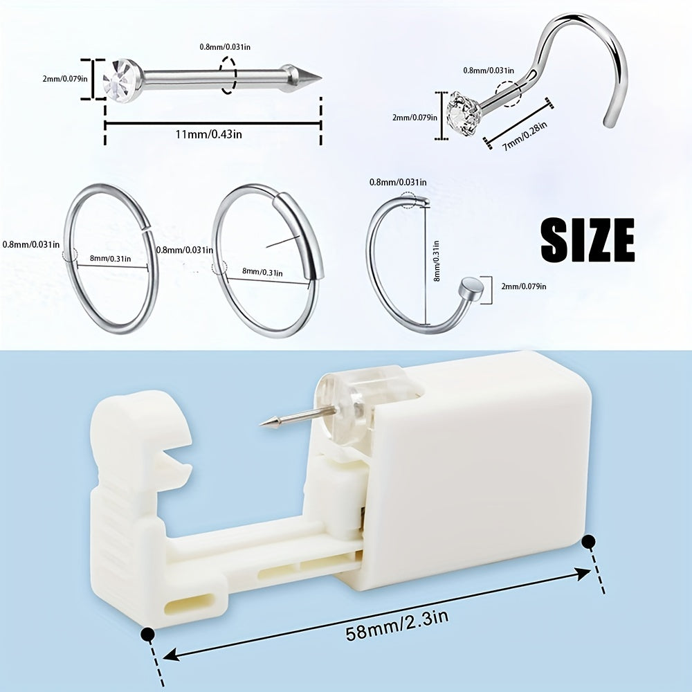 11PCS Nose Piercing Gun Disposable Safety Kit w/Nose Rings Studs