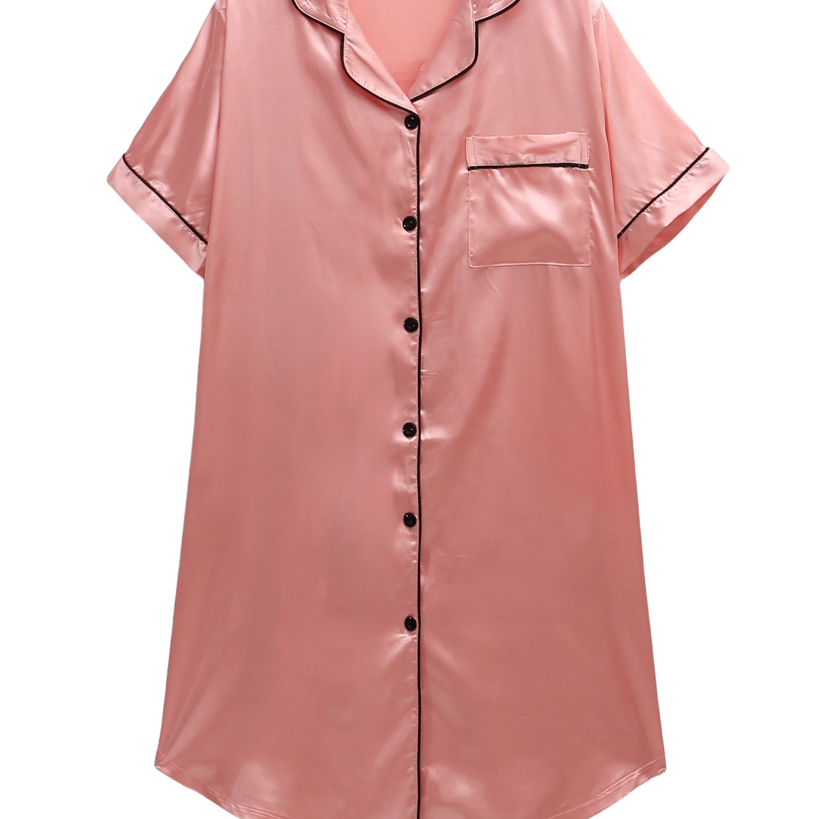  Satin Short Sleeve Button Up Nightdress
