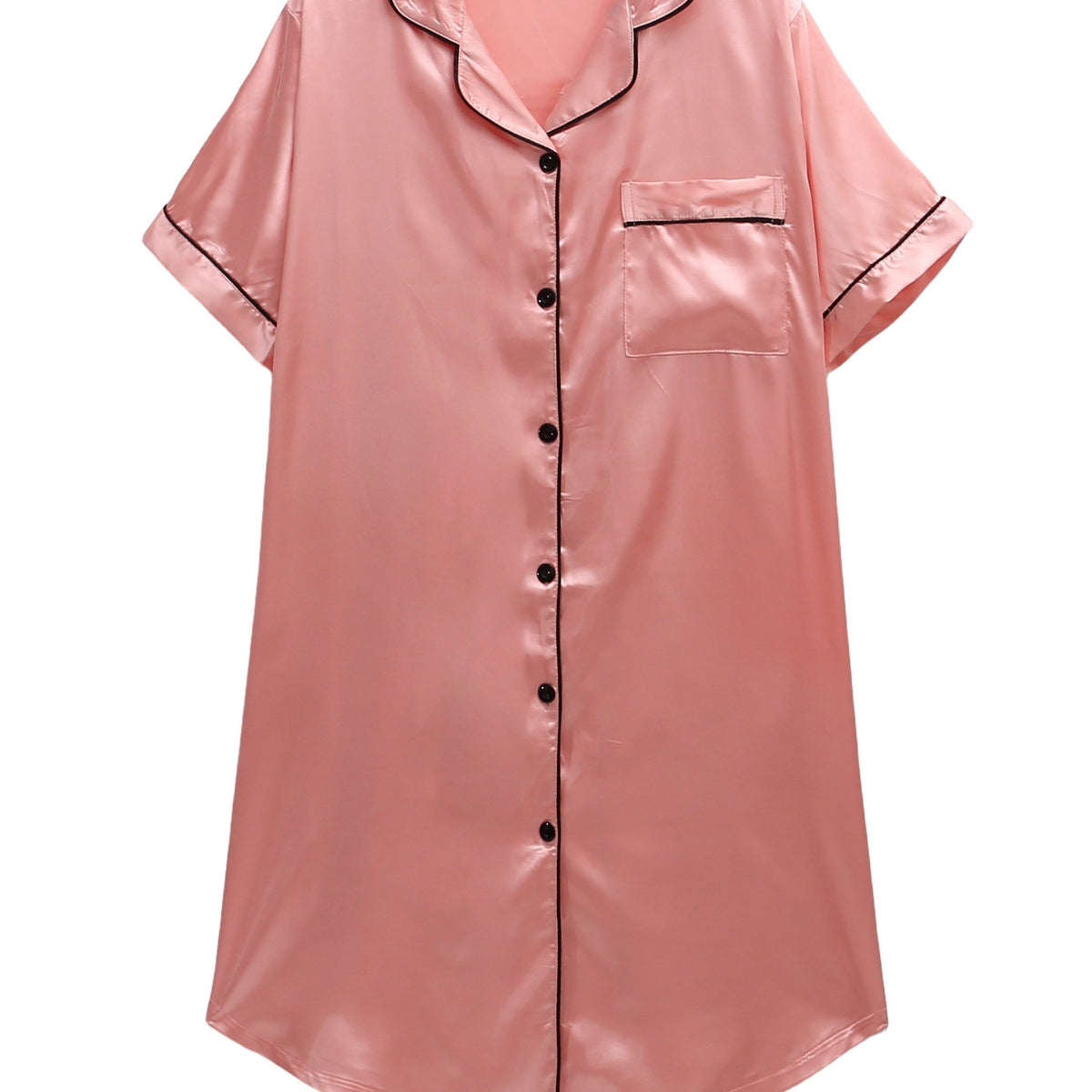 Satin Short Sleeve Button Up Nightdress