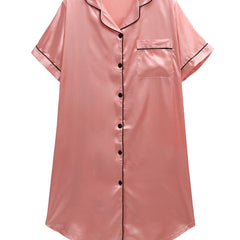  Satin Short Sleeve Button Up Nightdress