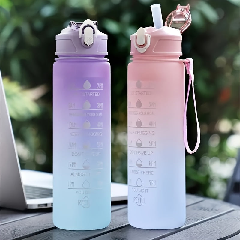 Leakproof Gradient Water Bottle with Time Mark and Straw BPA-Free