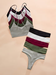 Solid Ribbed Bra & Panties Lingerie Set Women's Underwear