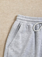 2 Pack Plus Size Casual Shorts Set Women's Plus Letter Print