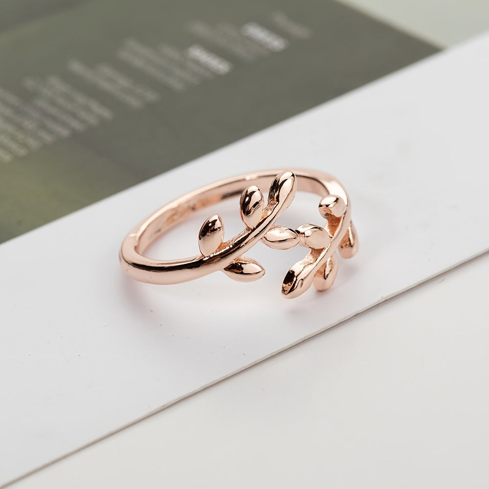 Leaf Shape Open Ring Adjustable Size Jewelry For Women Girls