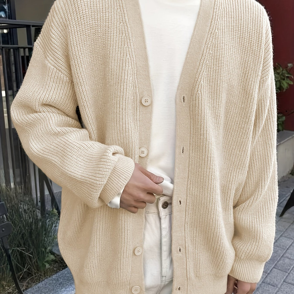 Solid V Neck Cardigan Men's Casual Button Up Coat Fall Winter