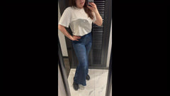  Denim Print Flare Leg Pants