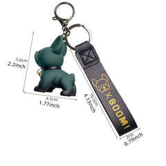 Bulldog Keychain Punk PU Leather Strap Dog Keychain Car Pendant Couple Bag