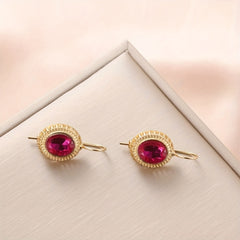 2pcs Red Oval Pattern Earrings Retro Noble Men Women Daily Accessories