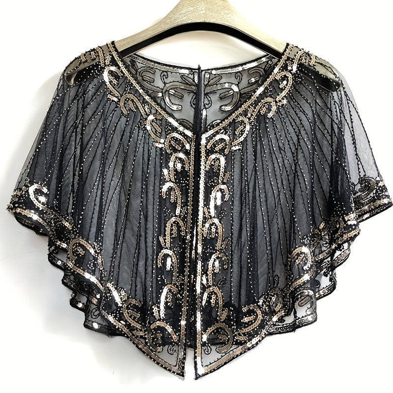 1920s Flapper Shawl Beaded Sequins Cape Wrap