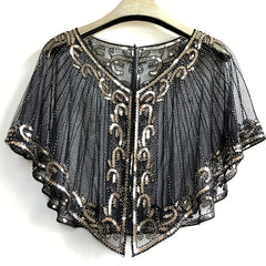 1920s Flapper Shawl Beaded Sequins Cape Wrap