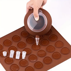 Macaron Making Kit 30 Cavity Silicone Mat Baking Pan and Pipping Pot