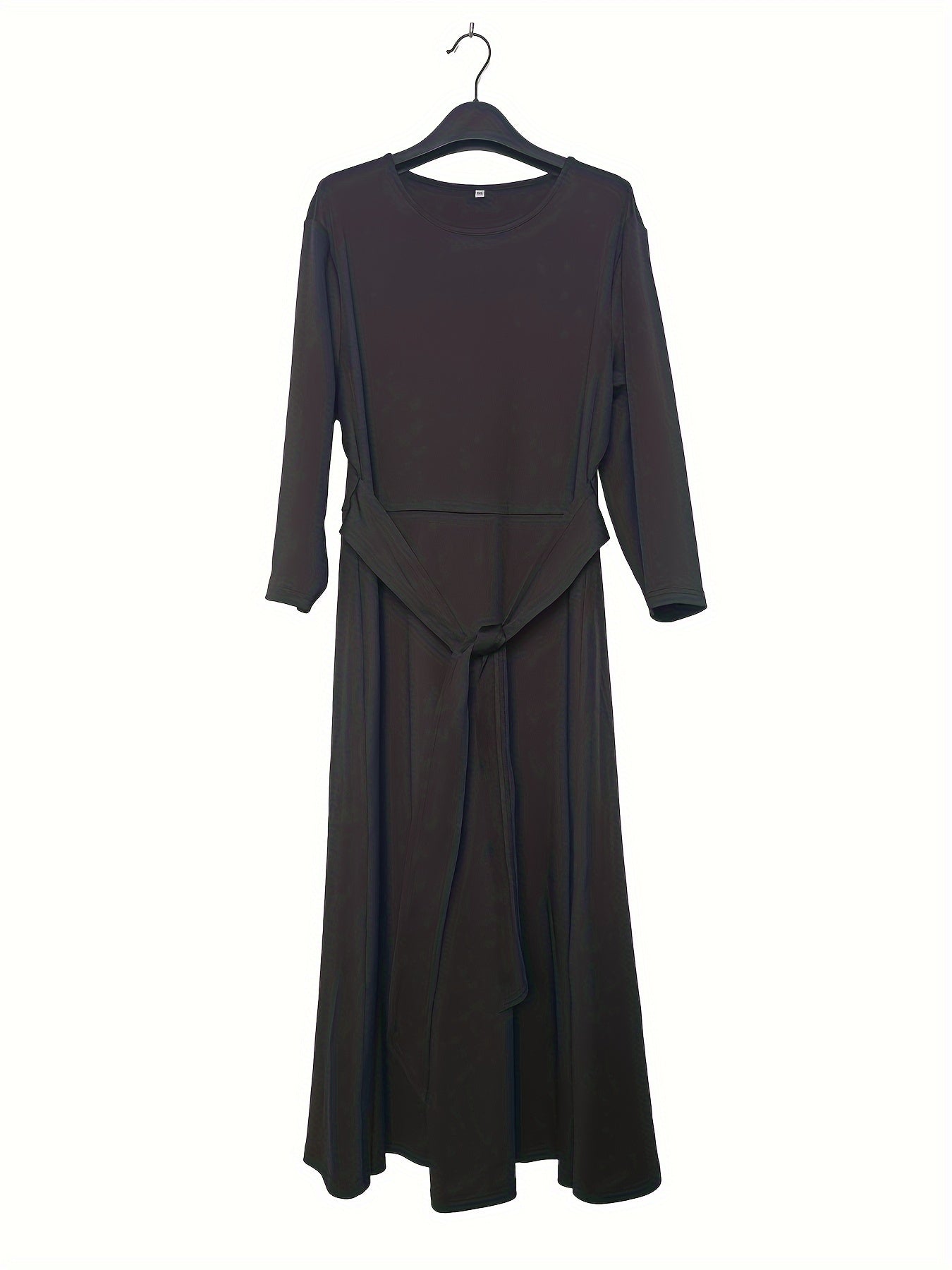  Solid Three Quarter Sleeve Maxi Dress With Belt