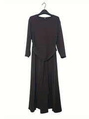  Solid Three Quarter Sleeve Maxi Dress With Belt