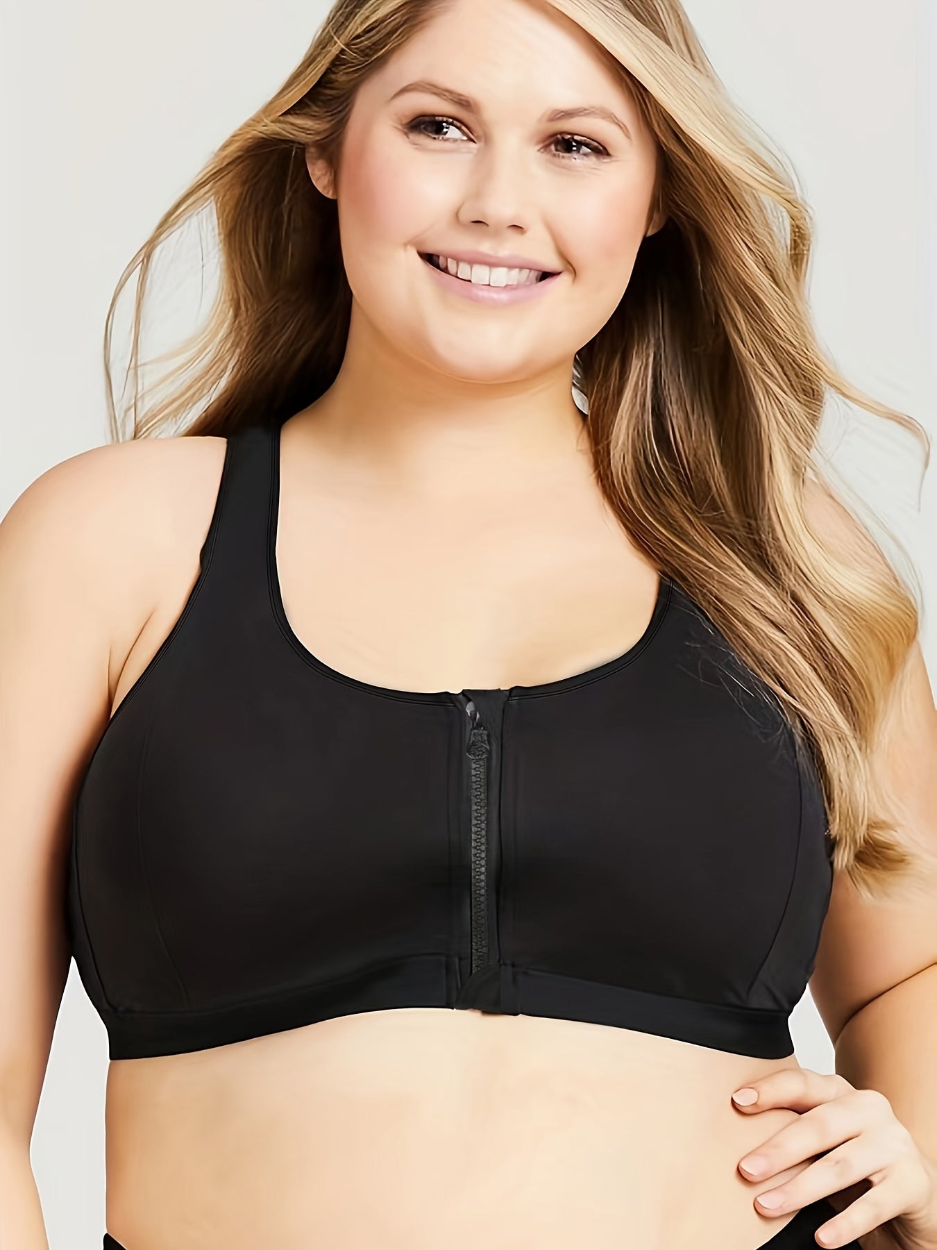 Plus Size Sports Bra Women's Plus Solid Front Zipper Wireless