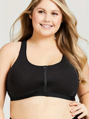 Plus Size Sports Bra Women's Plus Solid Front Zipper Wireless
