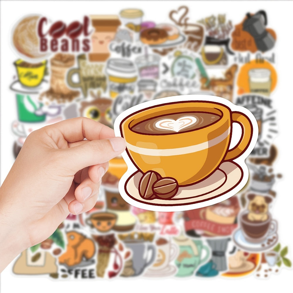 50 Cute Coffee Stickers Waterproof & Self Adhesive