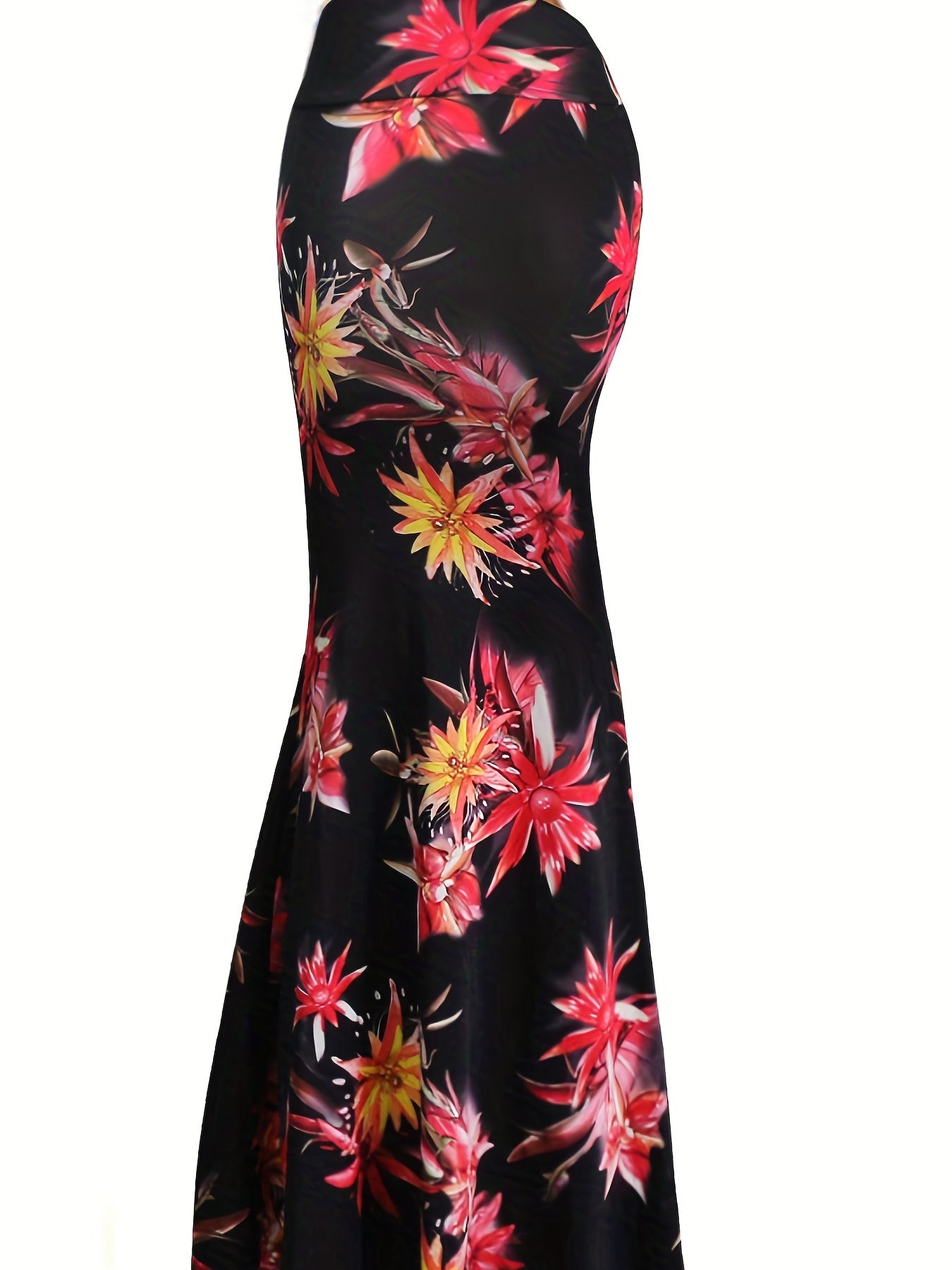  Retro Floral Print Maxi Mermaid Skirt