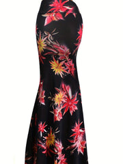  Retro Floral Print Maxi Mermaid Skirt