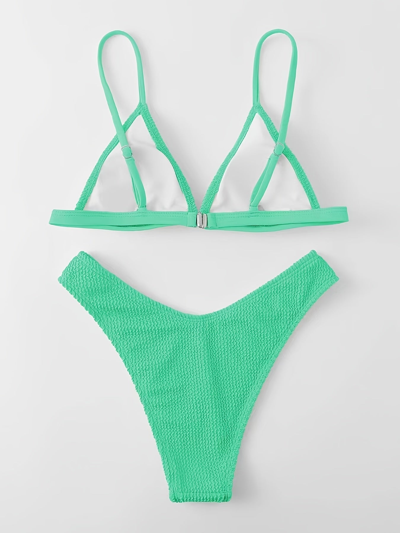 Green V Neck Ruched 2 Piece Bikini Set Spaghetti Strap Swimsuit