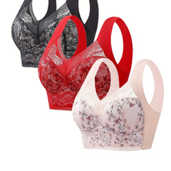 3pcs Lace Wireless Push Up Bras Comfy Women's Lingerie