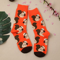 Cute Squirrel Print Socks Women's Stockings