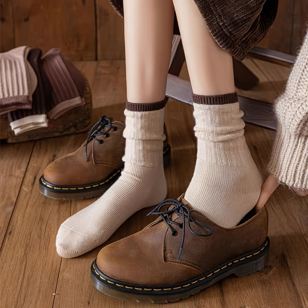 5 Pairs Colorblock Trim Socks Soft Mid Tube Stockings Women's Hosiery