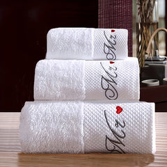 3pcs Love Embroidery Cotton Towel Set Soft Skin-friendly Bathroom & Hotel