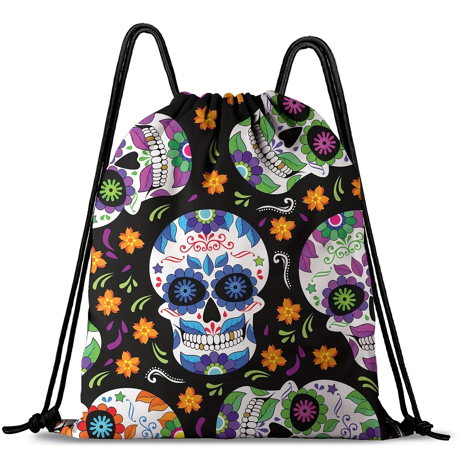 Vintage Skull Pattern Drawstring Bag Sports Backpack