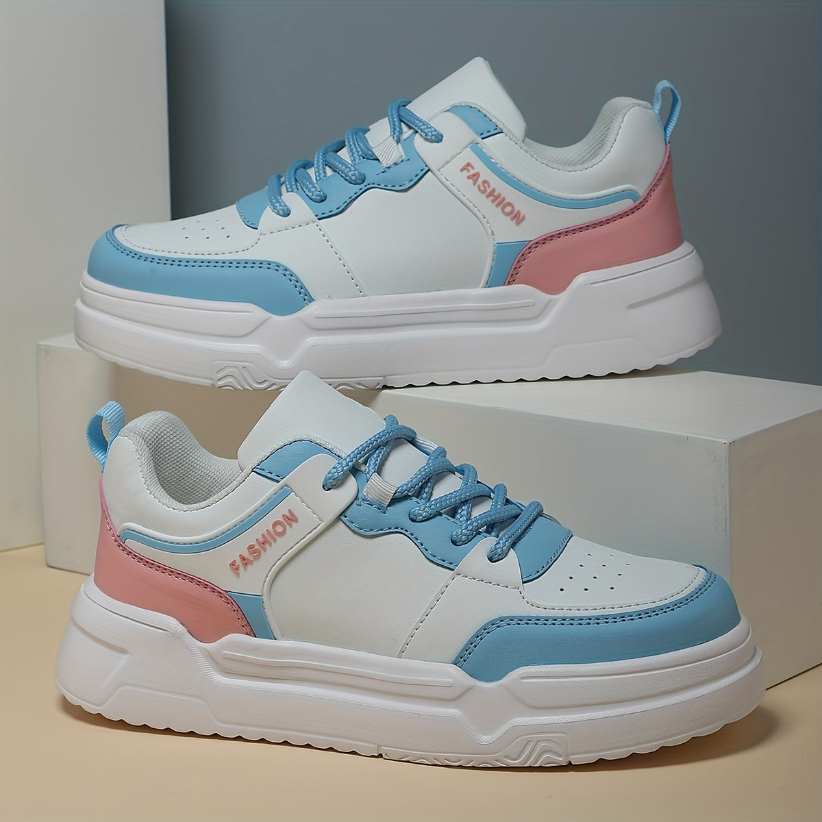 Women's Faux Leather Chunky Sneakers Non Slip Flat Shoes