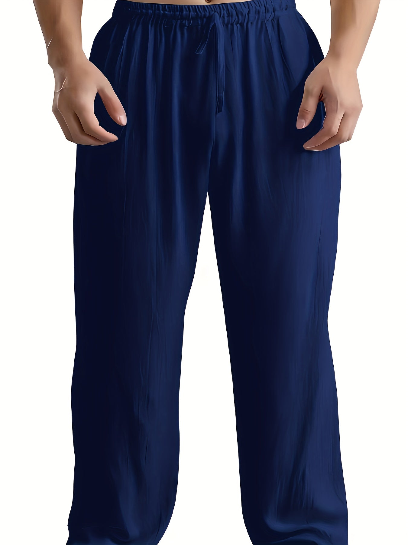 Men's Cotton Linen Wide Leg Beach Pants Drawstring Casual Yoga Trousers
