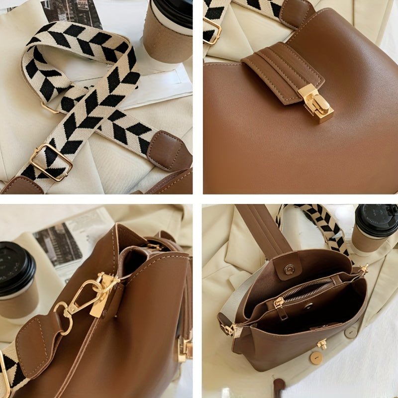 Minimalist Bucket Bag with Geometric Strap