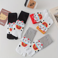 2 Pairs Cartoon Cat Print Toe Socks for Women
