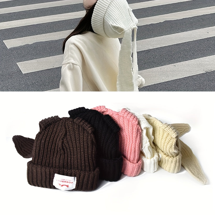 Women's Bunny Long Ears Knit Beanie Hat Winter Cap